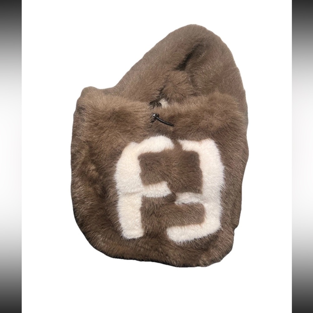 Mini Brown and White Furry Bag with Puff balls